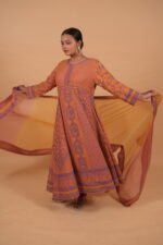 Coral georgette Anarkali with multicolor embroidery - Image 3