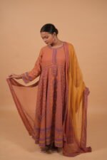 Coral georgette Anarkali with multicolor embroidery - Image 4