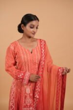 Red Hombre shaded Anarkali with ghaspatti work