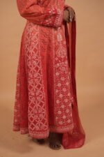 Red Hombre shaded Anarkali with ghaspatti work - Image 2