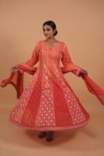 Red Hombre shaded Anarkali with ghaspatti work - Image 4