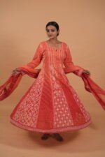 Red Hombre shaded Anarkali with ghaspatti work - Image 5