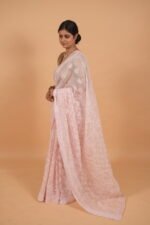 Kota shaded saree in coral and cream color having tapechi embroidery - Image 4