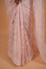 Kota shaded saree in coral and cream color having tapechi embroidery - Image 5