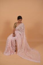 Kota shaded saree in coral and cream color having tapechi embroidery - Image 2