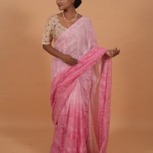 Kota hombre shaded saree in pink with tapechi embroidery