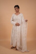 Cream Anarkali with Zardozi and all over chikankari