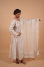 Cream Anarkali with Zardozi and all over chikankari - Image 3