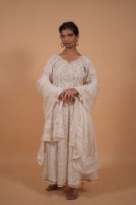 Cream Anarkali with Zardozi and all over chikankari - Image 4