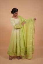 Green color Anarkali Set in Kota Fabric with Mukaish and taechi embroidery - Image 5