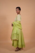 Green color Anarkali Set in Kota Fabric with Mukaish and taechi embroidery - Image 3