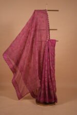 Megenta color check organza saree