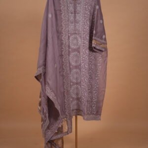Mauve silk Suit with contrasting hand embroidery
