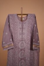 Mauve silk Suit with contrasting hand embroidery - Image 3