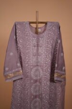 Mauve silk Suit with contrasting hand embroidery - Image 4