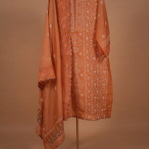 Orange silk suit with Ghaspatti Embroidery