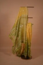 Hombre green Check Organza saree with embroidery and cutwork - Image 5