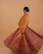 Coral georgette Anarkali with multicolor embroidery