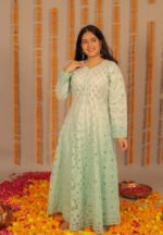 Light Blue cutwork Anarkali in cotton Voil - Image 5