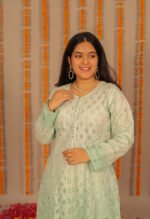 Light Blue cutwork Anarkali in cotton Voil - Image 2
