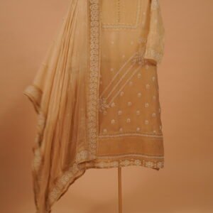 Shaded Mehndi color salwar set with handmade embroidery and jaali work