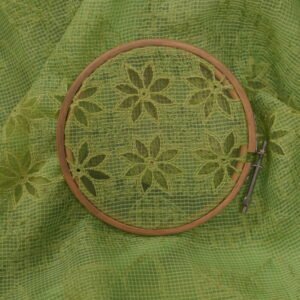 Parrot green Kota Doria embroidered saree with pintucks border & blose attached