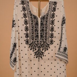 White Salwar suit set with handwork embroidery in black