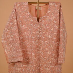 Coral Pink embroidered suit set with Dupatta