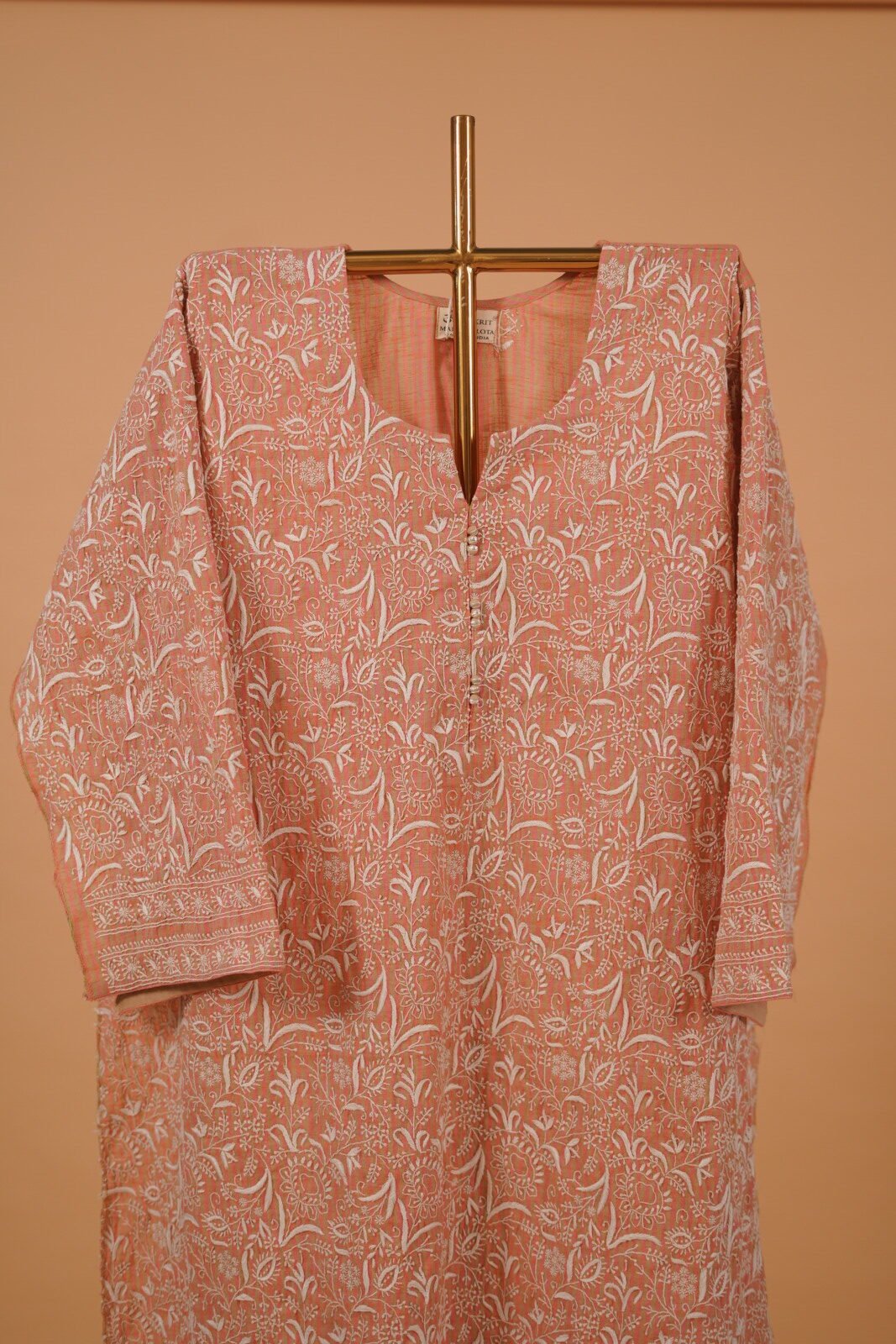 DSC02747 Coral Pink embroidered suit set with Dupatta - Image 1