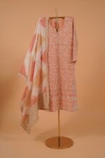 Coral Pink embroidered suit set with Dupatta - Image 2