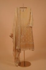 Shaded Mehndi color salwar set with handmade embroidery and jaali work - Image 4