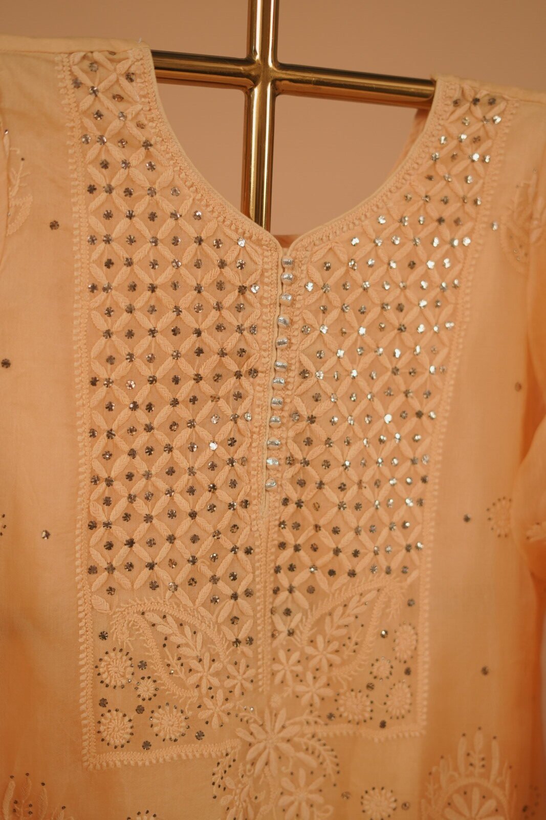 DSC02773 Yellow embroidered salwar suit set with Mukaish - Image 1