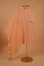 Rose pink suit set with cutwork and Mukaish - Image 3