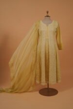 Lime Yellow Anarkali salwar with full Embroidery - Image 3