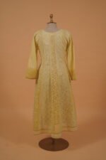 Lime Yellow Anarkali salwar with full Embroidery - Image 4