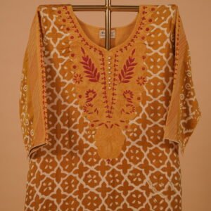 Mustard Printed suit set with dupatta and bottom