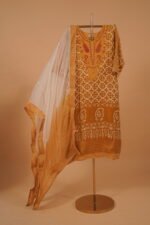 Mustard Printed suit set with dupatta and bottom - Image 3