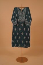 Peacock blue semi-stitched embroidered salwar suit set 4pcs - Image 4