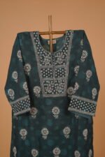 Peacock blue semi-stitched embroidered salwar suit set 4pcs