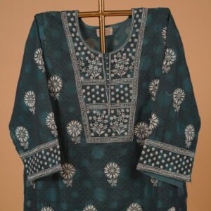 Peacock blue semi-stitched embroidered salwar suit set 4pcs