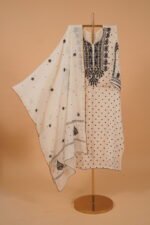 White Salwar suit set with handwork embroidery in black - Image 4