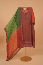 Red Colored embroidered Salwar set with matching dupatta and bottom - Image 3