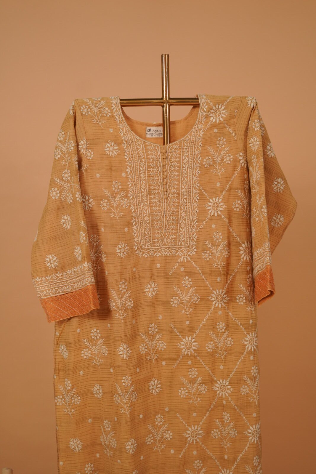 DSC02968 Mustard Yellow salwar suits et with hand embroidery 4 pcs - Image 1