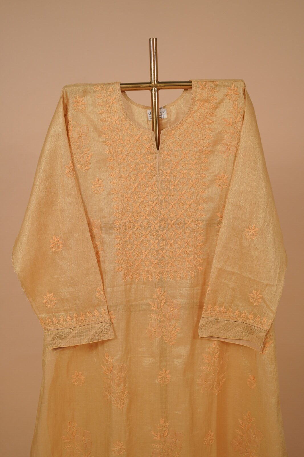 DSC02986 Yellow chikankari salwar suit set in tissue 4 pcs set - Image 1