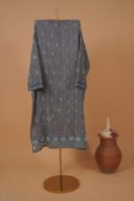 Grey unstitched suit fabric with hand embroidery and embellishment work done all over - Image 4