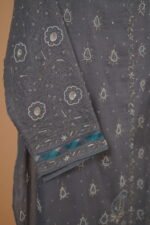 Grey unstitched suit fabric with hand embroidery and embellishment work done all over - Image 5