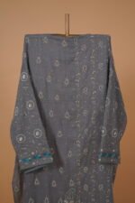 Grey unstitched suit fabric with hand embroidery and embellishment work done all over