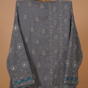 Grey unstitched suit fabric with hand embroidery and embellishment work done all over