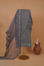 Grey unstitched suit fabric with hand embroidery and embellishment work done all over - Image 2