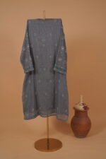 Grey unstitched suit fabric with hand embroidery and embellishment work done all over - Image 3